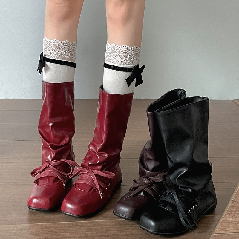 Vintage Fashion Ladies - Sepatu bot koboi barat wanita flat