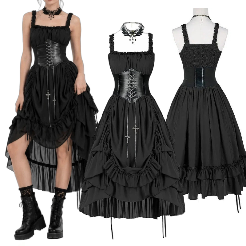 Vintage Slip Dress - Gaun Korset Gothic Wanita Hitam Punk