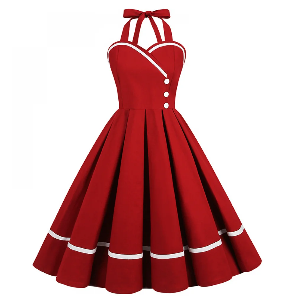 Gaun Retro Halloween 50S 60S 8 - Vintage Fashion Female ulasan dan harga
