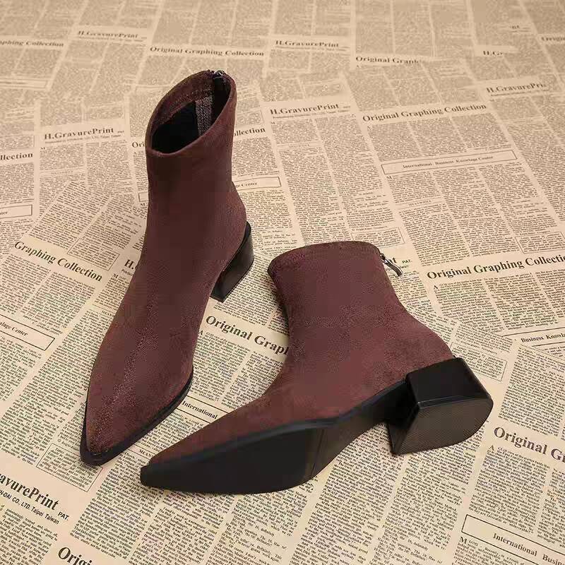 Sepatu Bot Wanita Hak Rendah M - Vintage Fashion Female ulasan dan harga