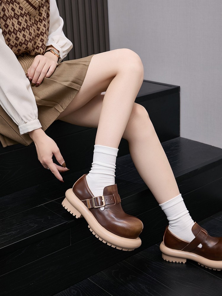 Sepatu Derby Kulit Asli Gaya V - Vintage Fashion Ladies ulasan dan harga
